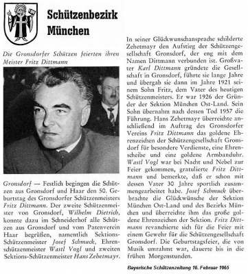 Fritz Dittmann 1. Schützenmeister von 1957-1992